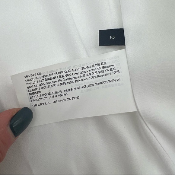 Theory Cuffed Blazer in Good Linen – Size 2 – NWT $475 - Picture 7 of 12